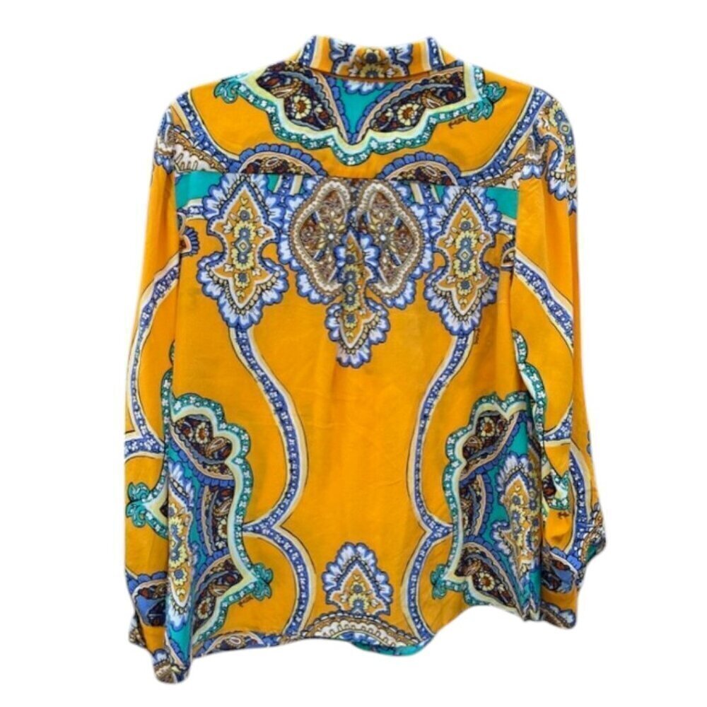 Hale Bob Women's Button Down 100% Silk Multi Color Yellow Blouse Paisley Print M - Picture 10 of 16